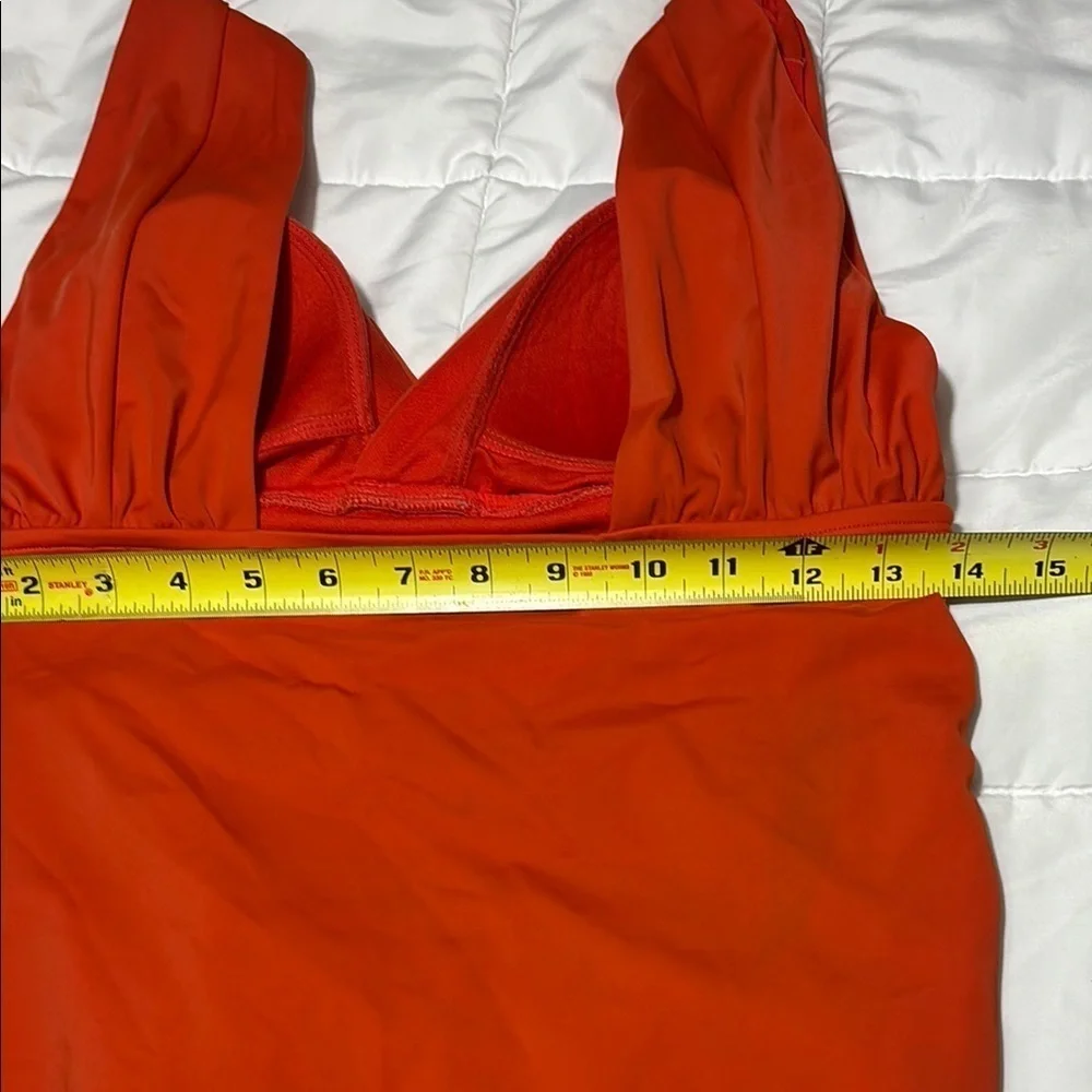 Plunge V-Neck One-Piece Full Coverage Swimsuit in Red/Orange